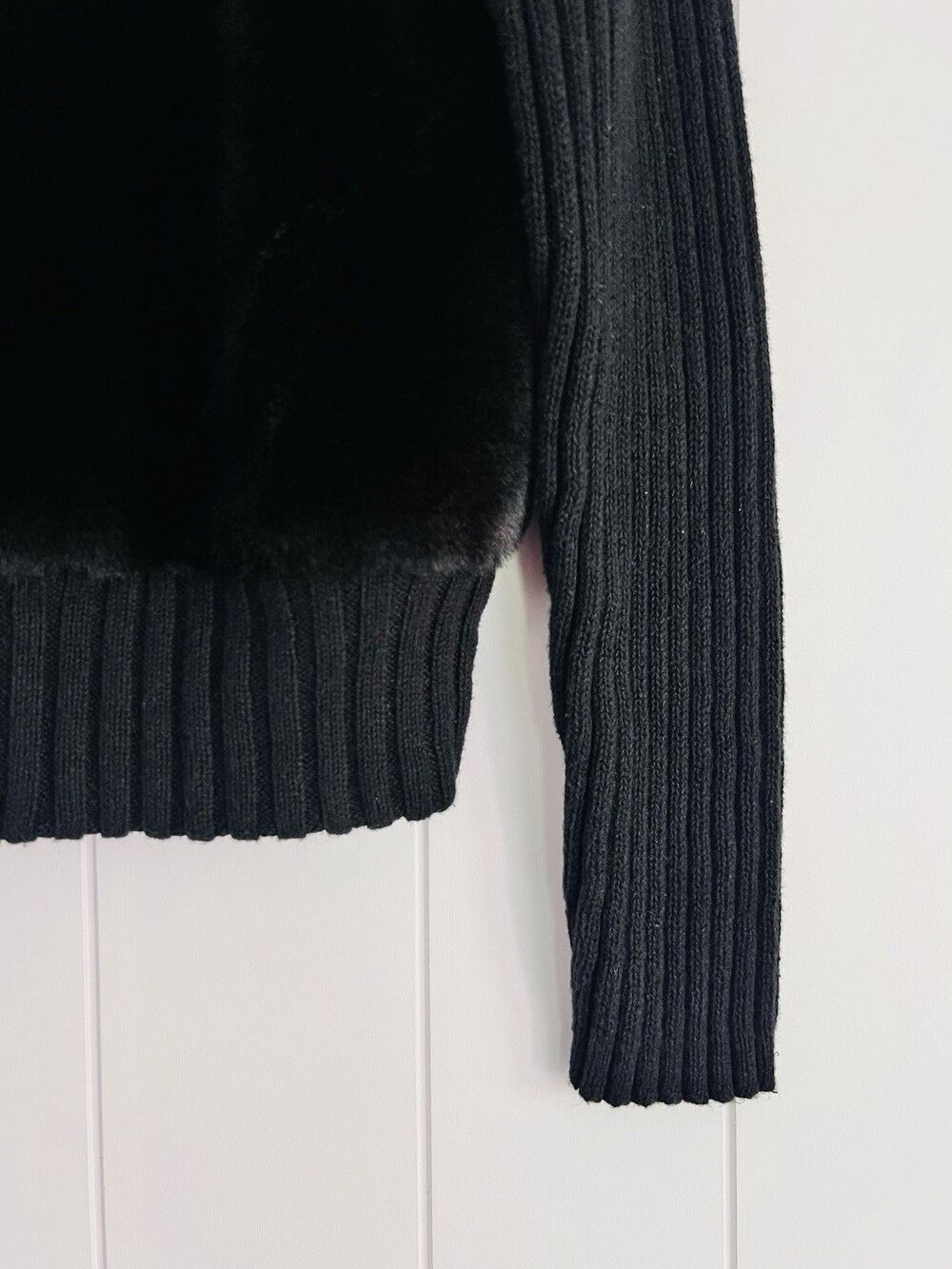 Tiara International Black Ribbed Jersey Knit & Vegan Fur Stretchy Zip Jacket XL - Picture 4 of 7